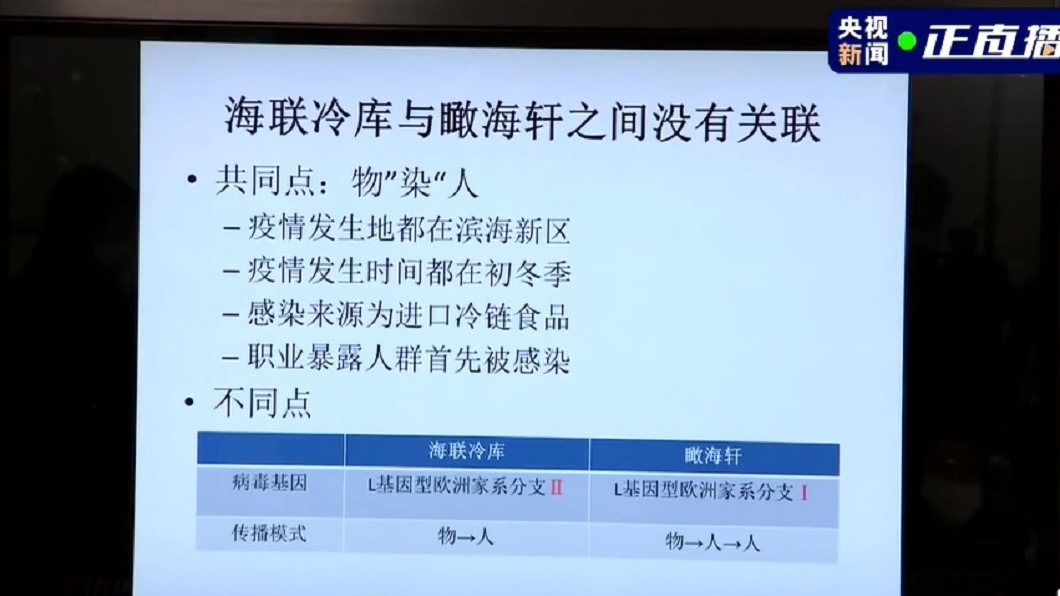 天津市疾控中心查出天津近期案例感染源。(圖/翻攝自央視新聞直播)