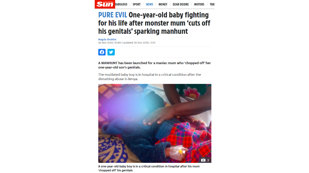 一名1歲男童慘遭母親切下生殖器。（圖／翻攝自The Sun）