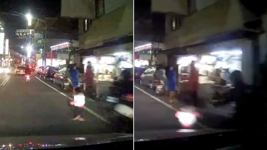 孩童差點就被車輛輾過,畫面驚險。(合成圖/翻攝自「我愛鹿港小鎮」)