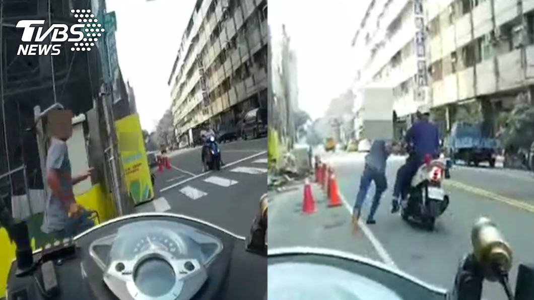 男子除了在馬路上跑給警察追，還衝上前去推倒對方。（圖／TVBS）