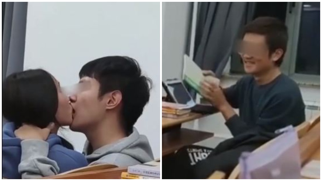 情侶在教室激情熱吻「無視他人」 後座男同學尷尬苦笑