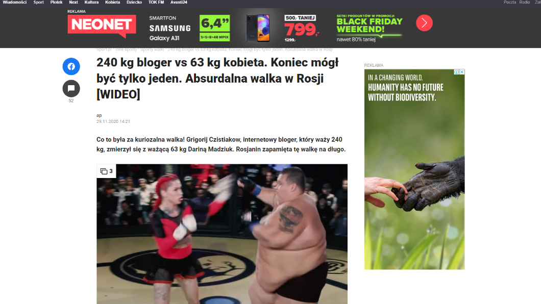 女子將4倍重壯漢撂倒狂毆。（圖／翻攝自SPORT.PL）