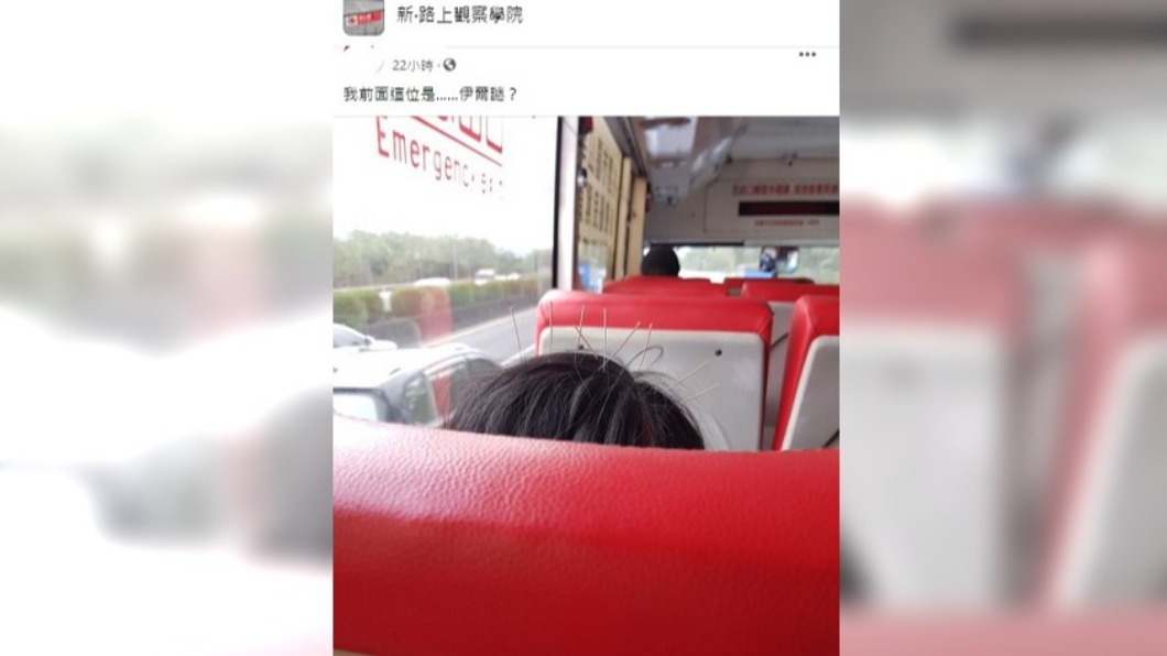 男子驚見前座乘客頭插9根針。(圖/翻攝自臉書社團新.路上觀察學院)