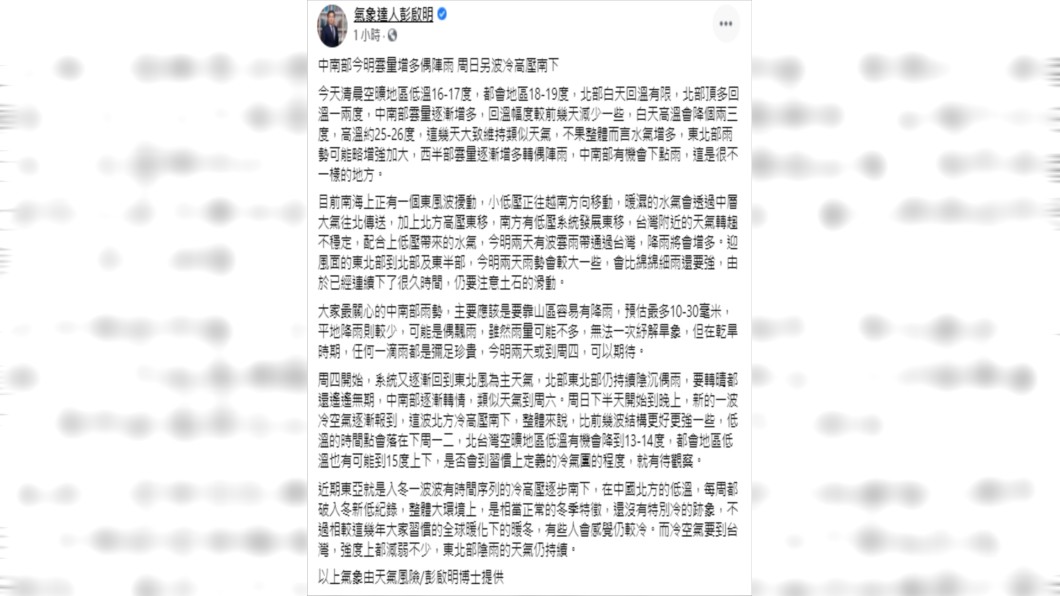 (圖/翻攝自氣象達人彭啟明臉書)