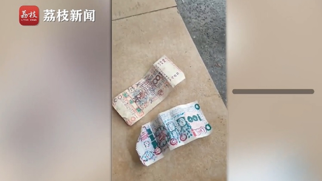 溫州一名街友手繪「紙鈔」來買麵條,老闆善舉曝光。(圖/翻攝自荔枝新聞)