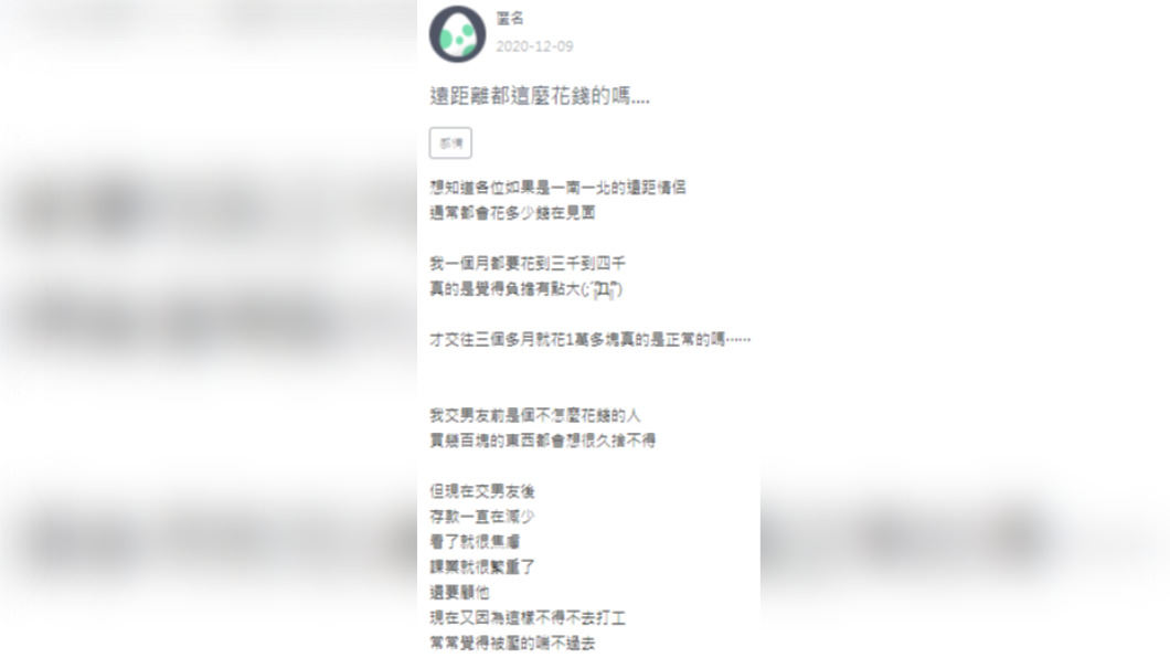 女子上網發文抱怨男友。(圖/翻攝自《Zuvio 校園》)
