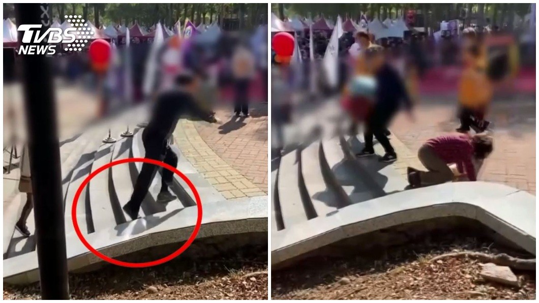 彰師大寶山校區一處階梯,不少民眾在跨越第7階時,常常莫名被絆倒。(圖/TVBS)