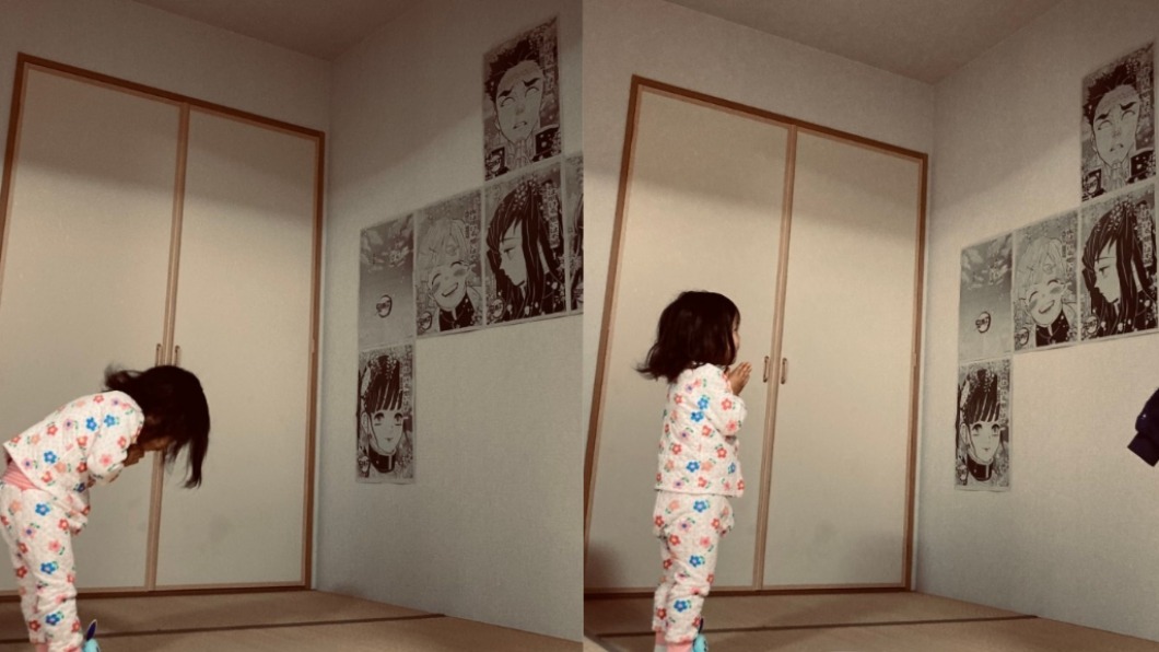 女童母親隨手拍下女兒虔誠畫面。(圖/翻攝自chibi0u0chibi推特)
