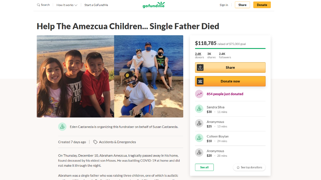 親友發起捐款活動。(圖/翻攝自gofundme)
