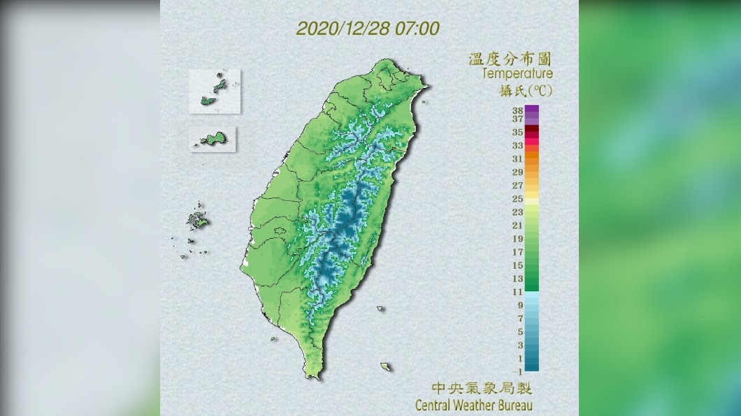 今整日偏涼,明氣溫稍回升,但週三氣溫將驟降。(圖/中央氣象局)