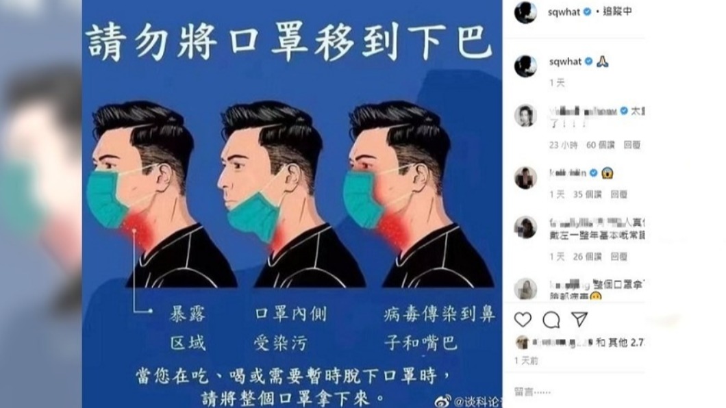 舒淇分享口罩配戴圖,引發熱議。(圖/翻攝自舒淇IG)
