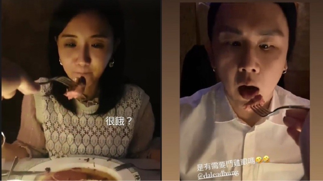 何妤玟和大隸上演相互餵食秀。(圖/翻攝自何妤玟、大隸IG)