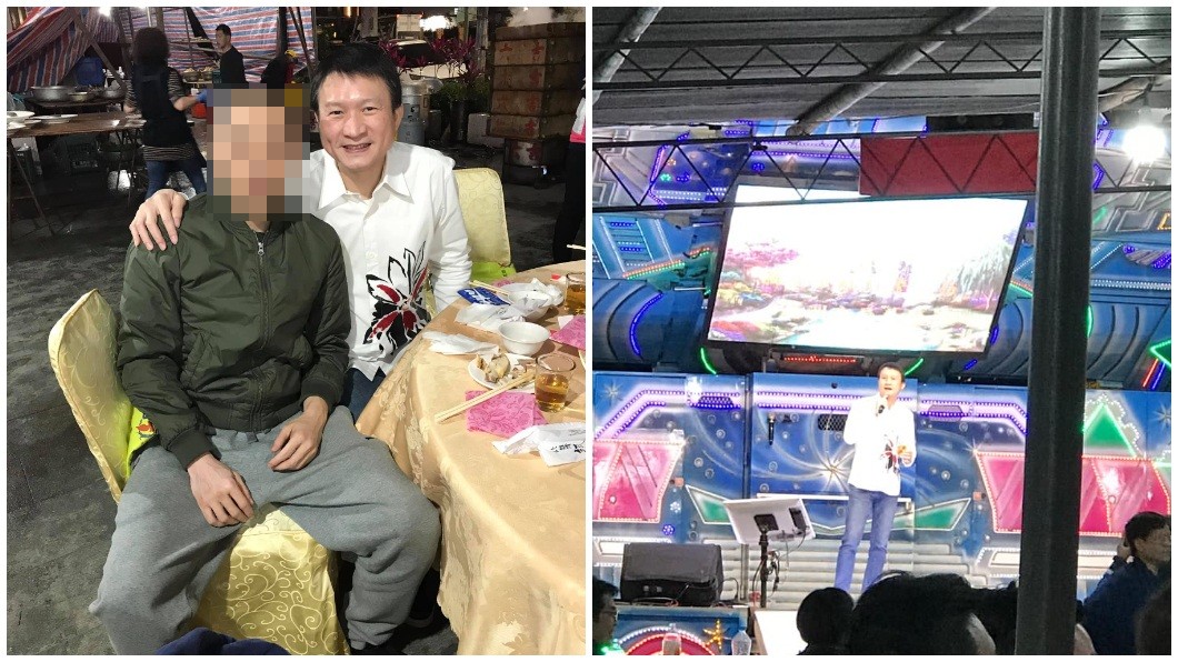 民眾不但分享和秦楊的合照,秦楊也應邀上台高歌一曲。(圖/翻攝自爆廢公社二館)