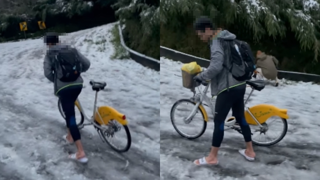 「穿拖鞋」騎Ubike衝陽明山　賞雪神人全場看傻