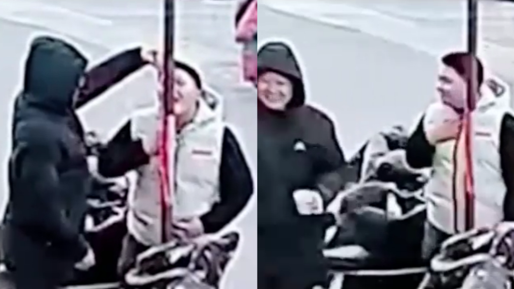 同事拿來熱水成功替他解圍。(合成圖/翻攝自鳳凰網視頻)