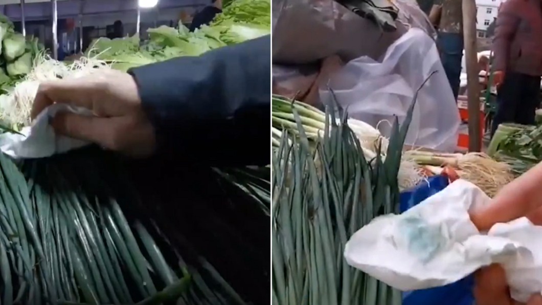 市場買大把青蔥　紙巾一抹竟「擦出藍色」狂掉漆