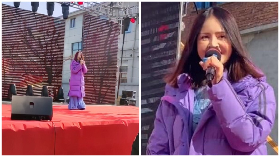 近日有網友發現，高勝美出席安徽一處小農村的商演，但看起來有些落魄。（圖／翻攝自微博）