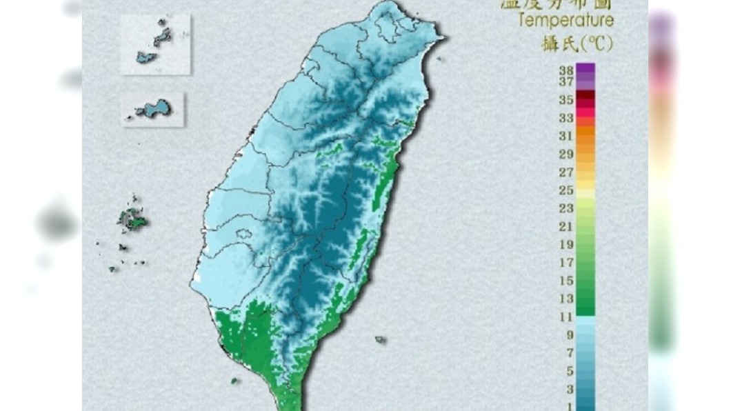 今日全台各地天氣寒冷。(圖/翻攝自中央氣象局)