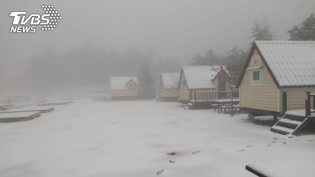 福壽山農場一片雪白 露營區蘋果帳篷如撒糖霜