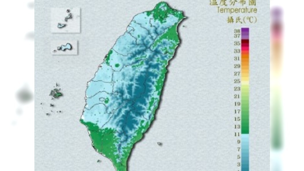 今日回暖,但日夜溫差近20度。(圖/翻攝自中央氣象局)