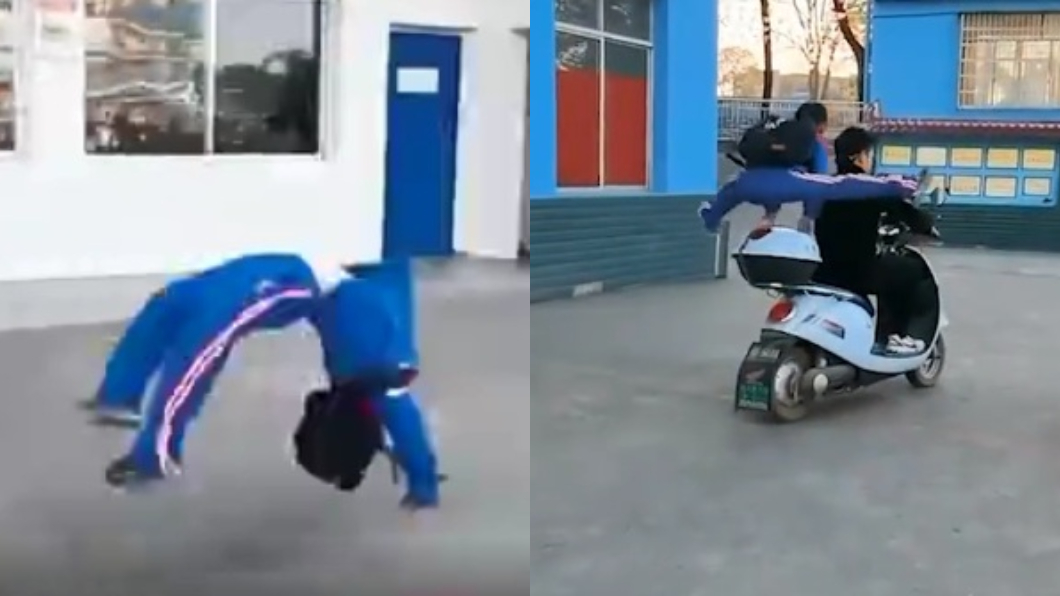 果真練武奇才！　男童放學「後翻4圈」跳馬上車