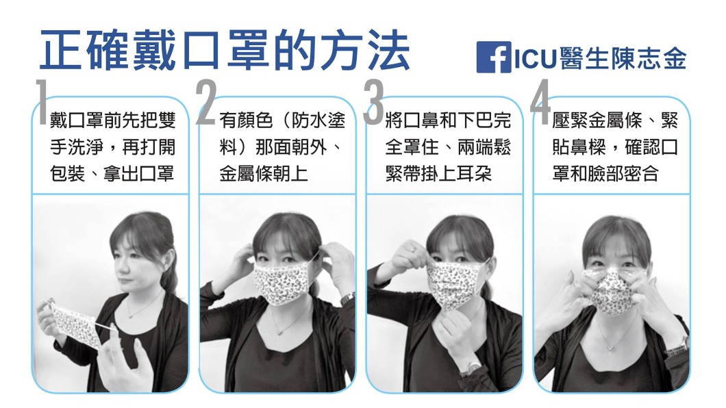 陳志金也分享如何正確戴口罩。(圖/翻攝自陳志金臉書)