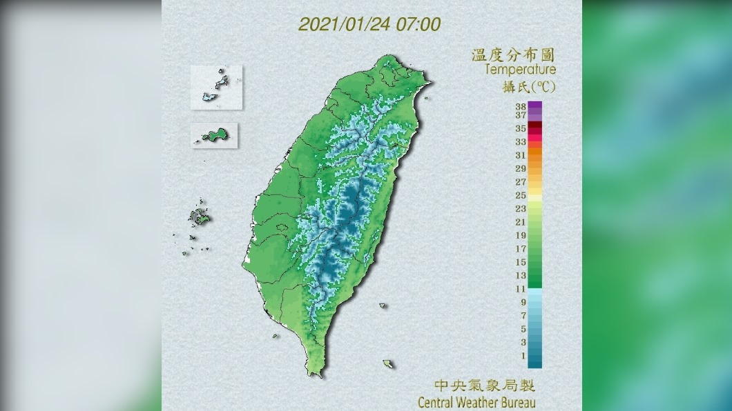 北部、東半部白天溫度低,中南部日夜溫差大。(圖/中央氣象局)