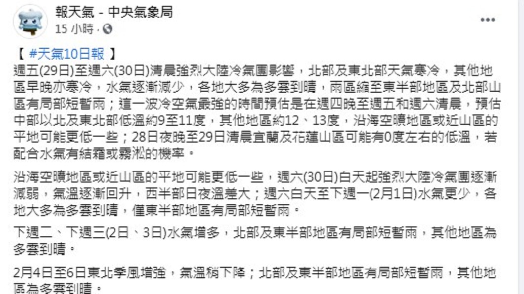 （圖／中央氣象局臉書）