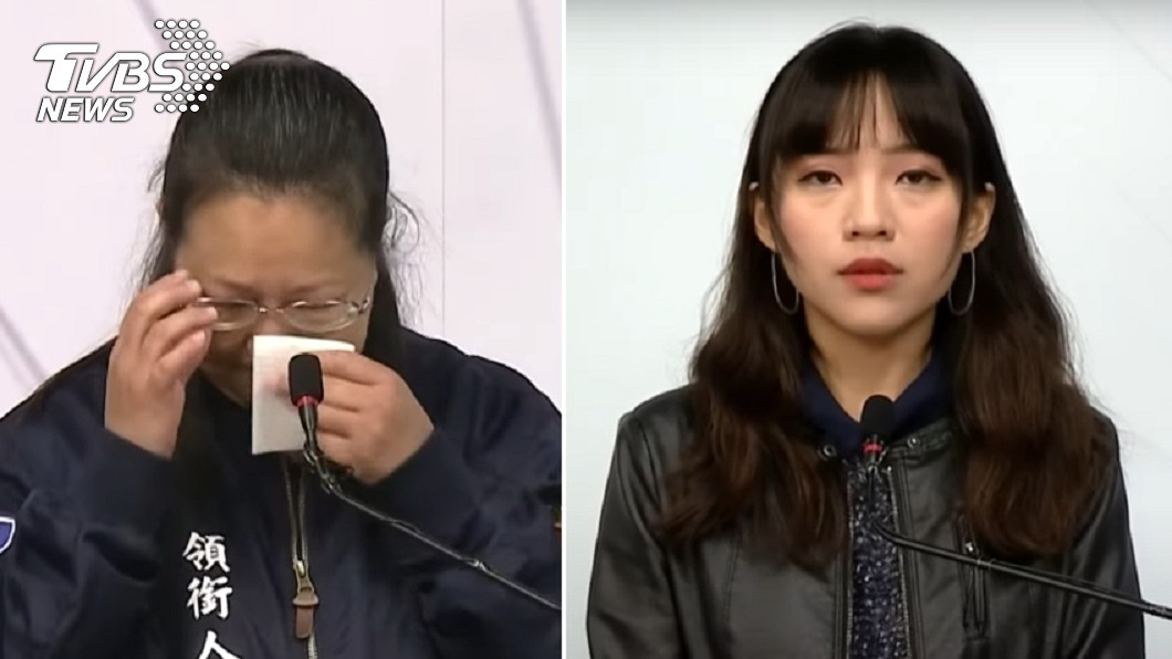 黃捷罷免案領銜人劉辰芳在說明會中數度留淚。(圖/TVBS)