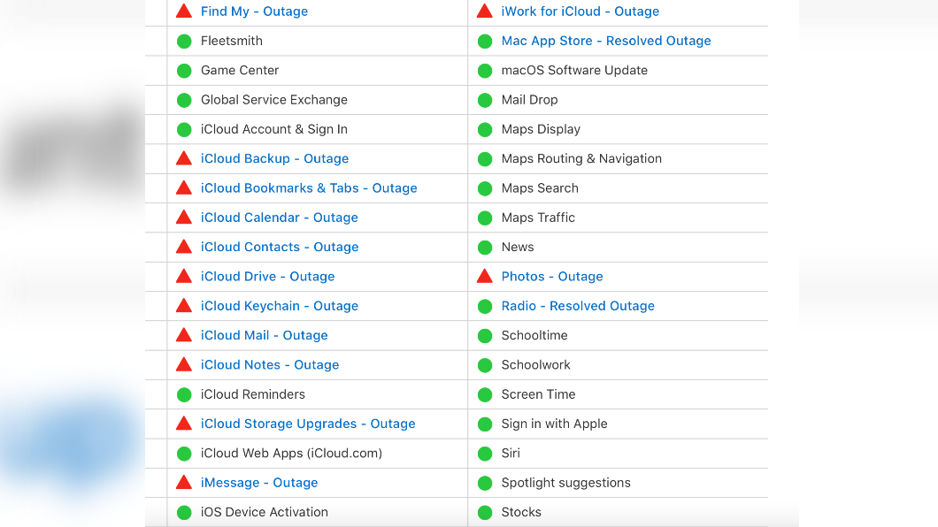 稍早iCloud書籤、iCloud日曆、iCloud聯絡人等系統顯示表示服務中斷。(圖/翻攝自「MacRumors」論壇)
