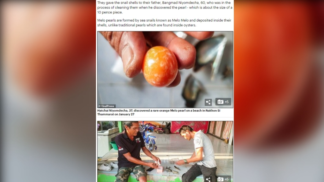 泰國漁民拾獲罕見橘色珍珠。(圖/翻攝自《每日郵報》)