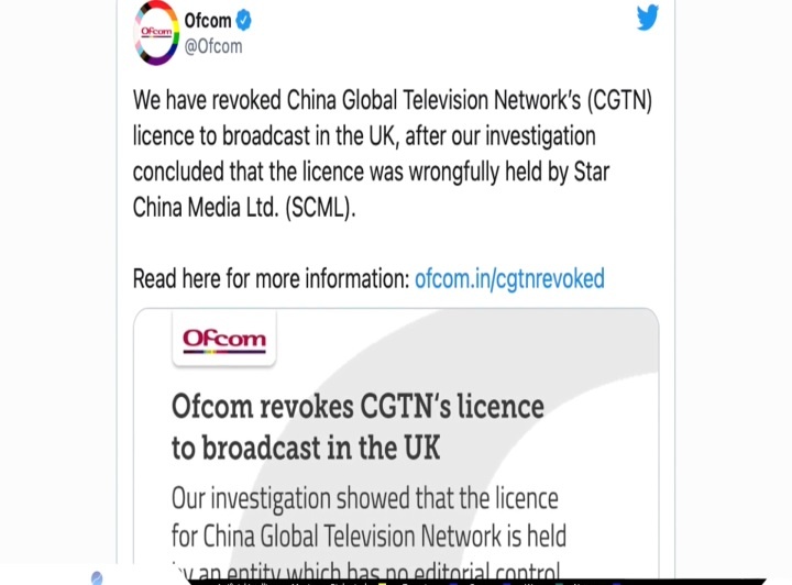 英國封殺陸大外宣? 央視外語頻道被撤照