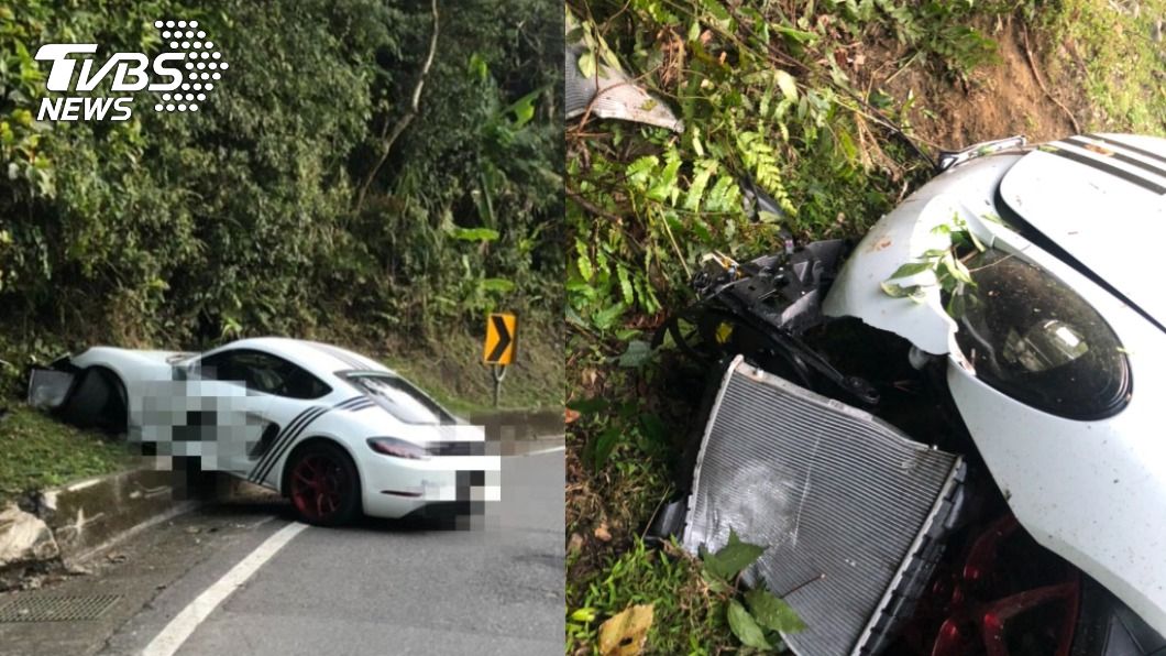 保時捷北宜公路逆向衝撞山壁　車頭GG了