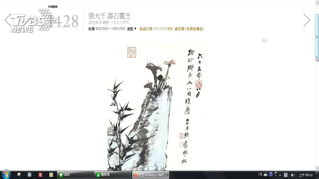 張大千「壽石靈芝」失竊 蘇富比拍賣挨告