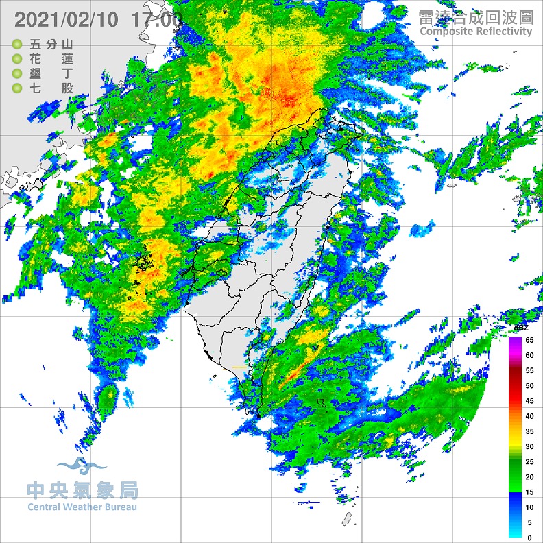 雷達合成回波圖。(圖/翻攝自中央氣象局)