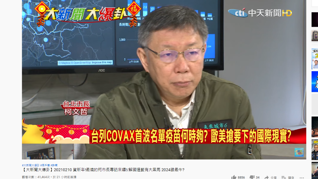 柯文哲專訪時談到國內疫苗問題。（圖／翻攝自大新聞大爆卦YouTube）
