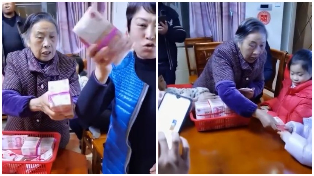 每個收到紅包的晚輩都笑得合不攏嘴。(合成圖/翻攝自微博)