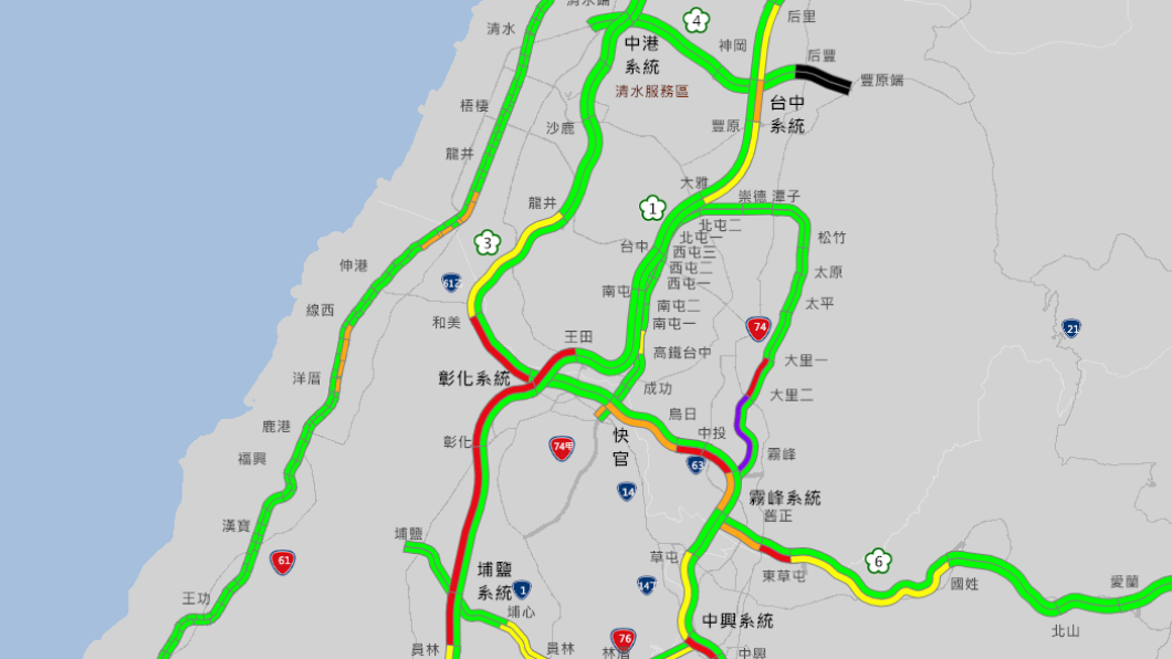 霧峰路段出現紫爆狀況。(圖/高公局)