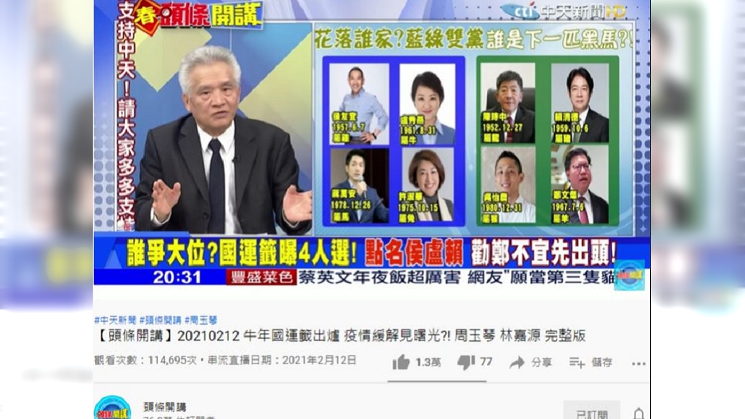 風水師張旭初分析，侯友宜、盧秀燕選面相都有官威2024最有機會。（圖／翻攝自頭條開講YouTube）