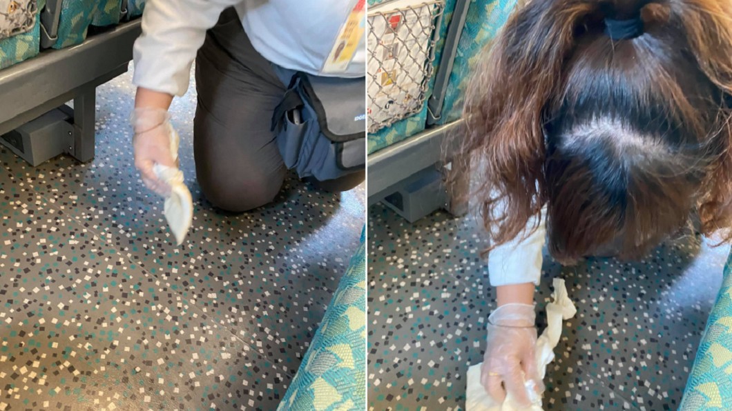 打翻飲料流整車　凶手秒裝死冷看「乘務員跪地擦」