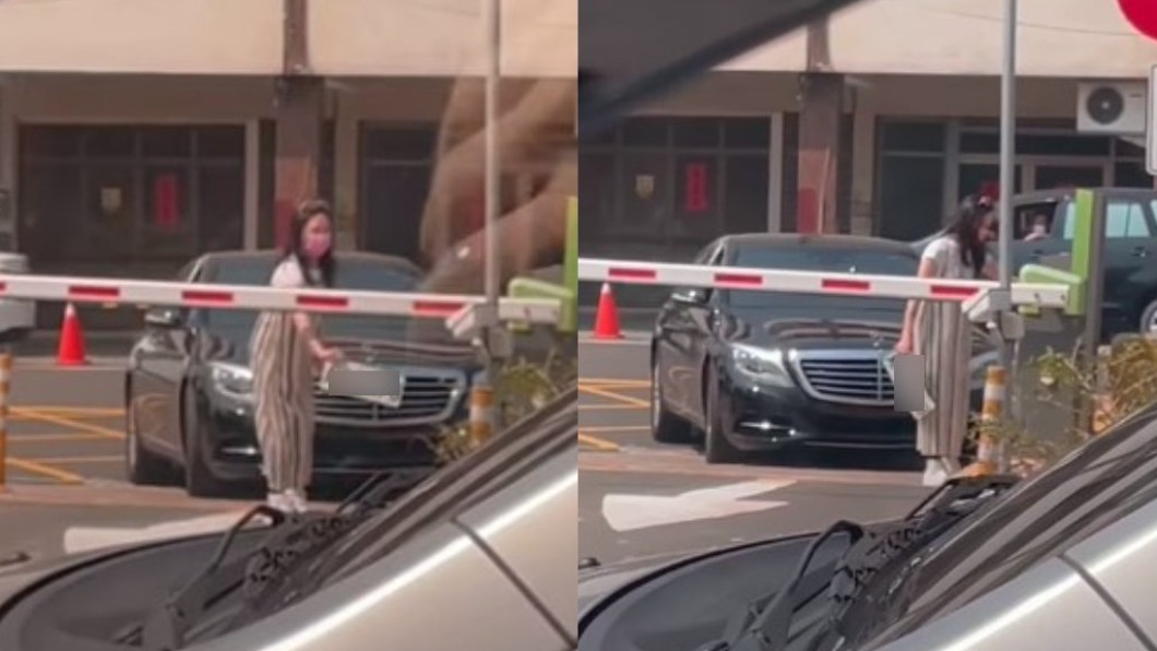 女駕駛拆下車牌在機器前揮舞也辨識不到。(圖/翻攝自爆廢1公社)