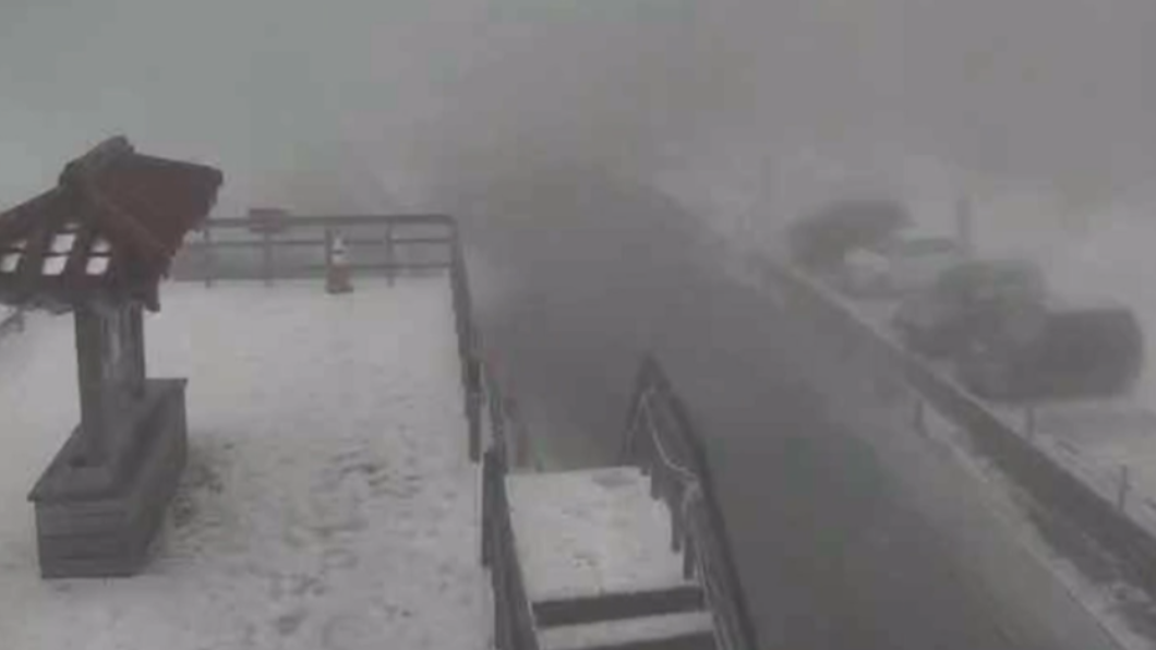 合歡山下雪。（圖／翻攝自「中橫路況交通資訊站」）