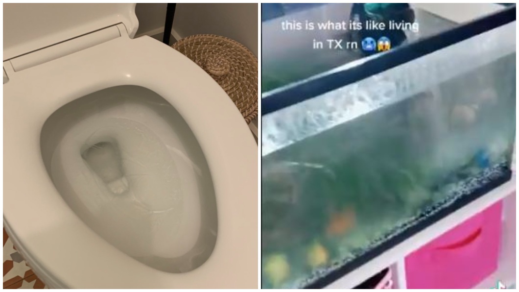 還有人連家中馬桶的水和魚缸的水也都結凍。(合成圖/翻攝自推特)