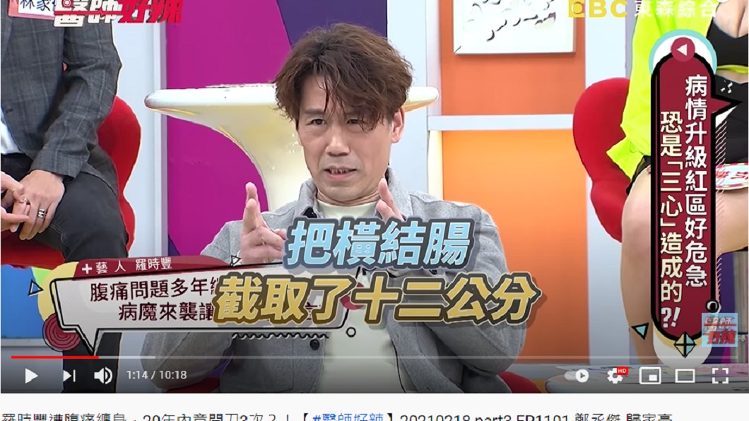 羅時豐坦言,橫結腸遭切除12公分。(圖/翻攝自《醫師好辣》YouTube)
