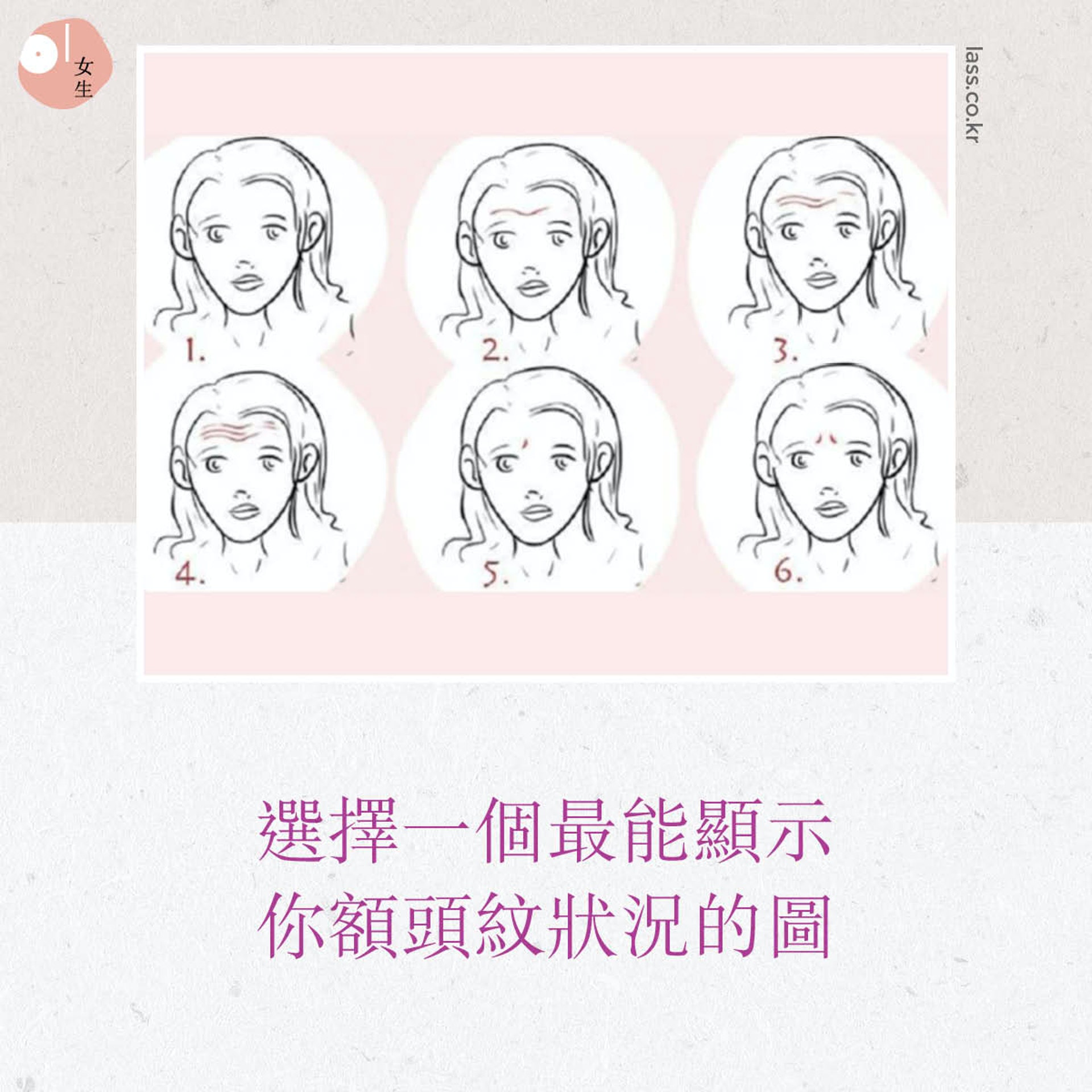 韓國最近流行超準額頭紋心理測驗。(圖/香港 01授權使用)
