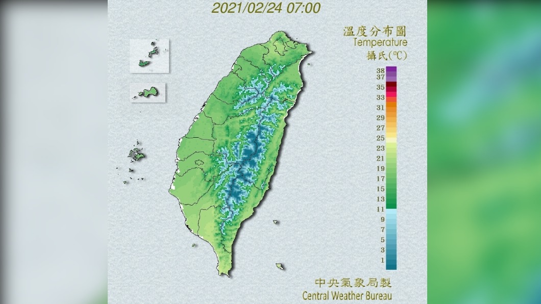 各地氣溫分布圖。(圖/中央氣象局)