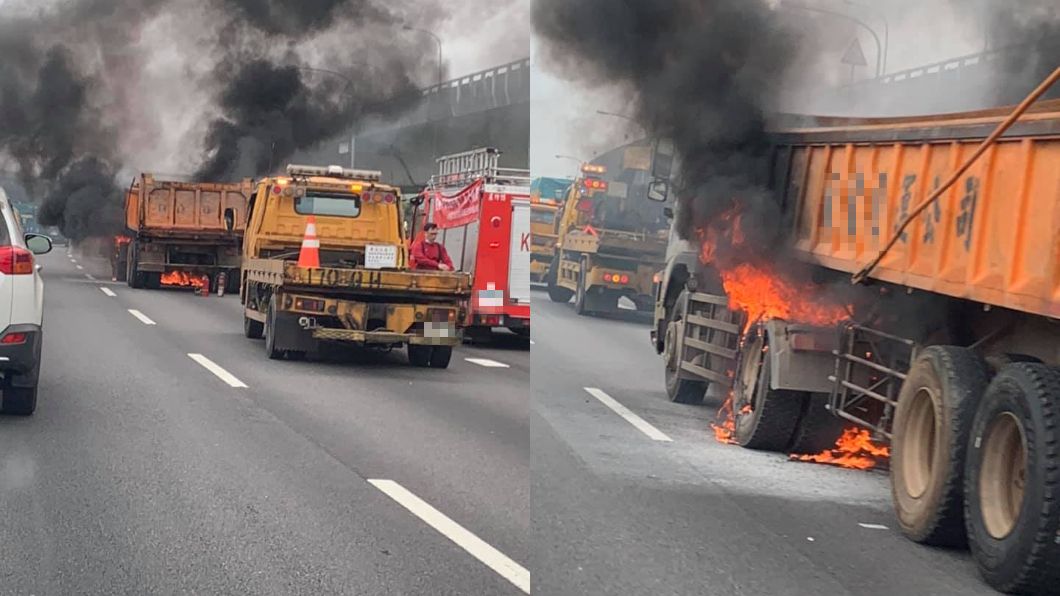 國一北上聯結車疑爆胎起火 車流回堵10公里