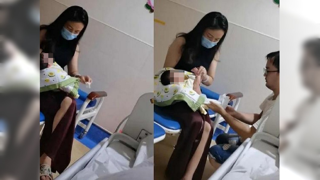 事後真相曝光,照片中的女主角是寶寶的外婆,一旁的男子是她的女婿。(圖/翻攝自微博)