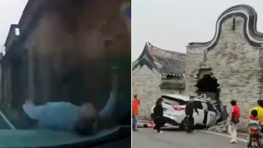 誤把油門當煞車!陸女失控沿路暴衝 「撞人破牆」才停下