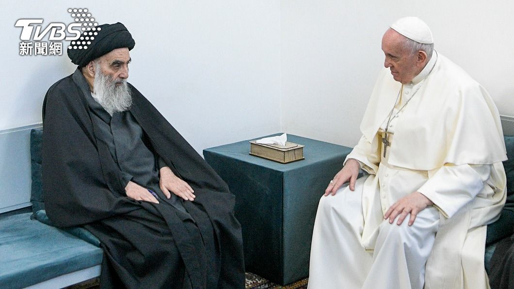 方濟各晤什葉派的最高領袖大阿亞圖拉希斯塔尼(Alial-Sistani)。(圖/達志影像美聯社)